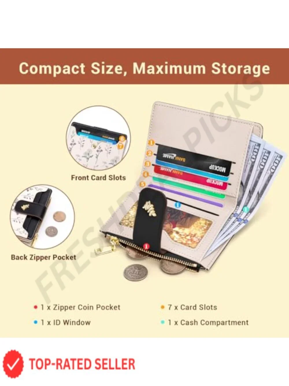 Women's Bifold Wallet with Coin Pocket PU Leather Card Holder